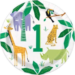 Animal Safari 1st Birthday Party Dinner Plate, Set of 8, Jungle Baby Shower, Jungle Birthday