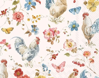 Country Rooster Cocktail Napkins, 5 inch, Set of 20 Rooster Napkins