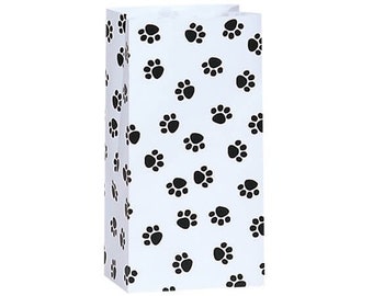 Paw Print Treat Bags, Set of 10, Paw Print Gift Sack, 4.25x2.25x8", Dog or Cat Party Napkins, Dog Party, Puppy Party