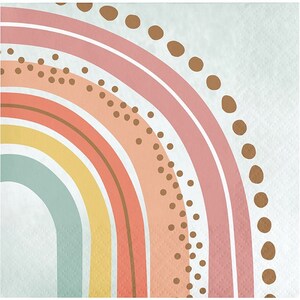 Boho Rainbow 5” Beverage Napkins, Set of 16, Retro Rainbow Party, Rainbow Theme