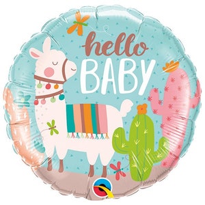 CLOSEOUT!! 50% OFF Llama Hello Baby Balloon, 18 inch Foil Holographic Balloon, Llama Baby Shower, Outdoor Party, Little Llama, Fiesta Party