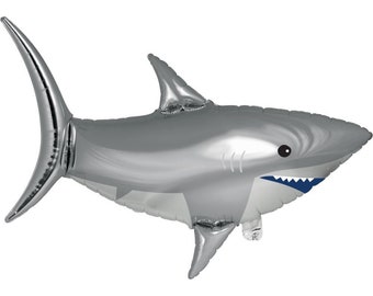 Shark Metallic Balloon, Shark Shaped Balloon 37”x 28”, Shark Party