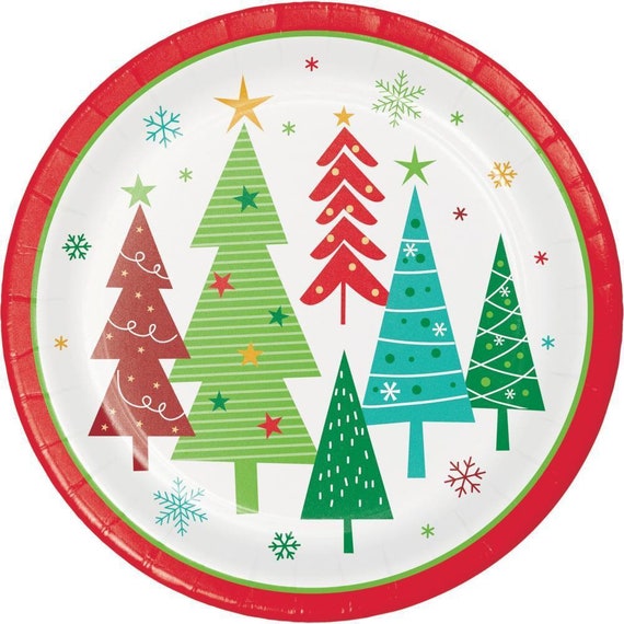 Holiday Fun Christmas Trees Dinner Plates Set of 8 Colorful Etsy