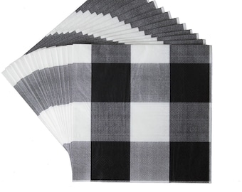 Black and White Buffalo Plaid Luncheon Napkins, Set of 16
