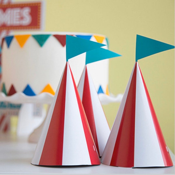 Circus Carnival Party Hats, Set of 8, Circus Themed Birthday