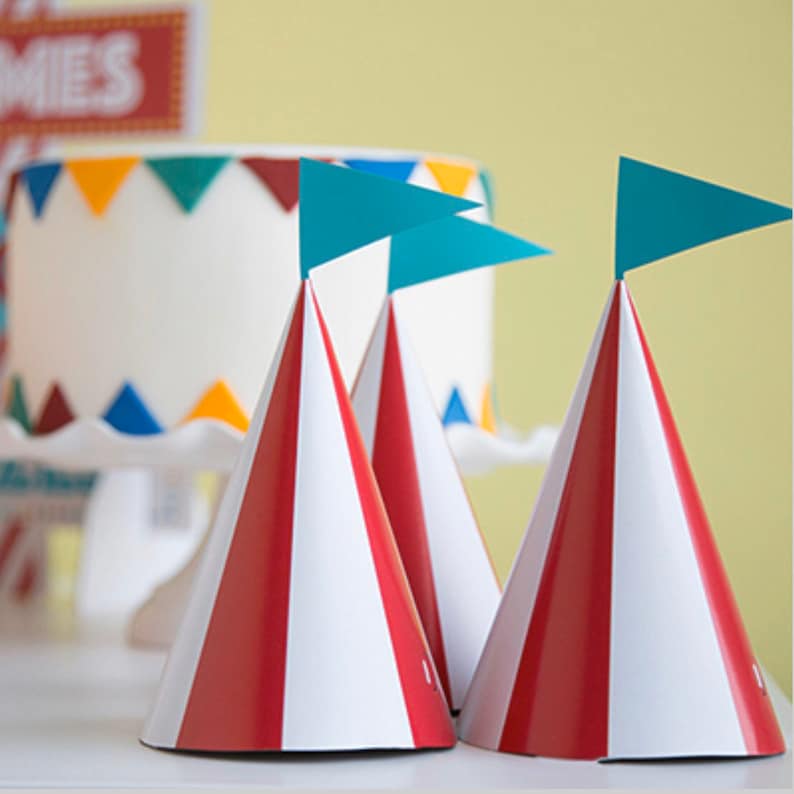 Circus Carnival Party Hats, Set of 8, Circus Themed Birthday image 1
