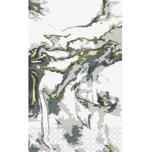 CLOSEOUT!! 50% OFF Modern Christmas Dark Green, Gold, and White Marble Dinner Napkins, Set of 16
