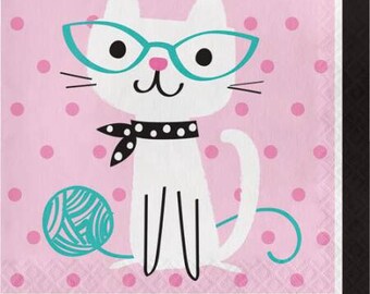 Cat Luncheon Napkins, Cat Party, Kitten Party, Set of 16 napkins