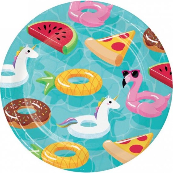 Pool Party Floats 9inch Dinner Plates Pool Party Plates 8 Etsy