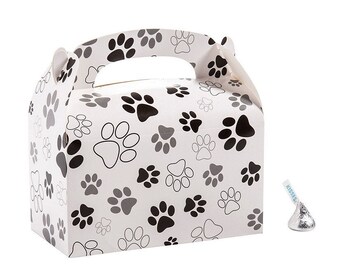 Paw Print Treat Box, Set of 12, Paw Print Gift Box, Dog or Cat Party Favors, Dog Party, Puppy Party