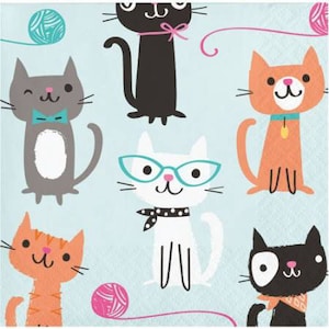 Cat Beverage Napkins, Cat Party, Kitten Party, Set of 16 napkins