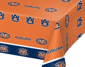 Auburn University Plastic Tablecloth 54”x108”, 1 Count, Auburn Party