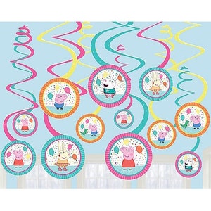 Peppa Pig Hanging Spiral Decorating Kit,  12 piece Set, Pig Party Decor, Peppa Pig Birthday