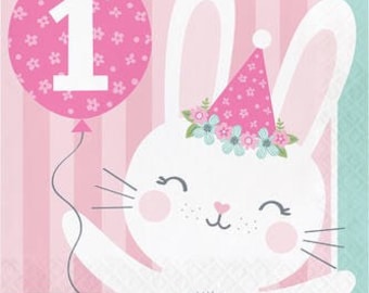 CLOSEOUT!! 50% OFF Bunny Luncheon Napkins, Easter Birthday Party, Set of 16, Somebunny is One