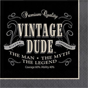 Vintage Dude Party Luncheon 6.5”Napkins, Set of 16, Vintage Dude Birthday, Vintage Dude