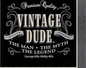 Vintage Dude Party Luncheon 6.5”Napkins, Set of 16, Vintage Dude Birthday, Vintage Dude