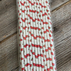 Watermelon Print Paper Straws, Watermelon Party Straws, Watermelon Decor, One in a Melon Party, Set of 12 or 25