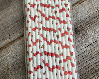 Watermelon Print Paper Straws, Watermelon Party Straws, Watermelon Decor, One in a Melon Party, Set of 12 or 25