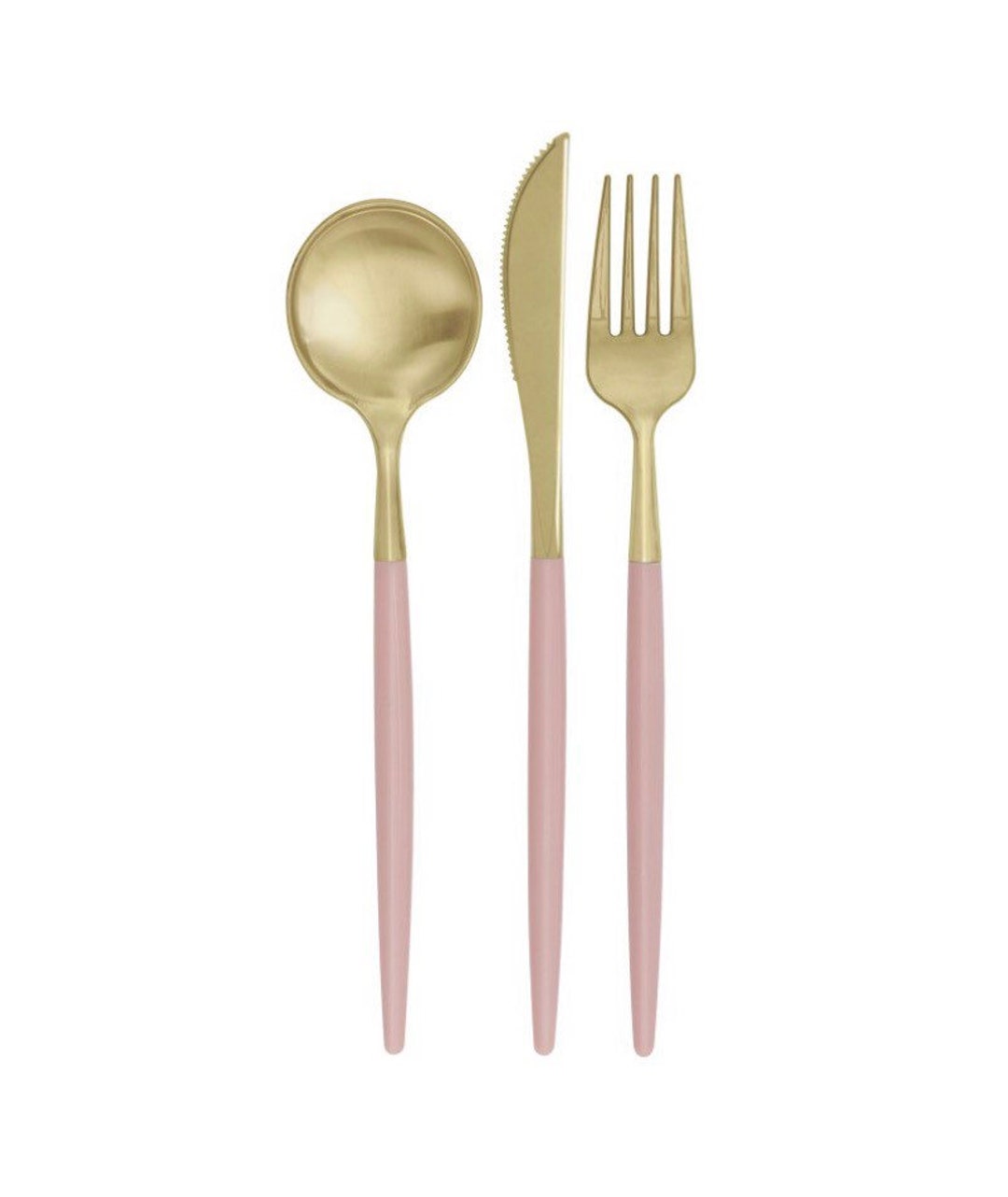 Dusty Rose and Gold Metallic Party Forks, Spoons and Knives. Set of 12