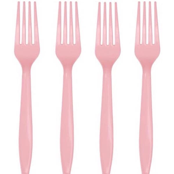 Pastel Pink Plastic Party Forks, Set of 12, Perfect for Gender Reveal, Birthday Parties or Baby Showers