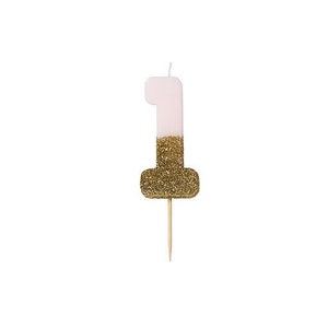 Pastel Pink and Gold Glitter Dipped 1 Candle, First Birthday Candle, One Candle