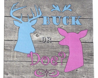 Buck or Doe Barnwood Gender Reveal Luncheon Napkins, Boy or Girl, Set of 16 napkins