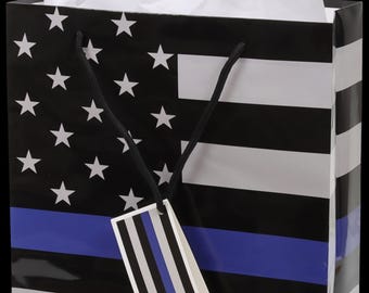 Thin Blue Line Law Enforcement Gift Bag and Tissue Set, Police Party, Police Retirement, Police Theme Birthday Party