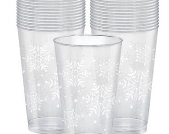 Snowflake Clear Plastic 16 ounce Cup, Set of 26