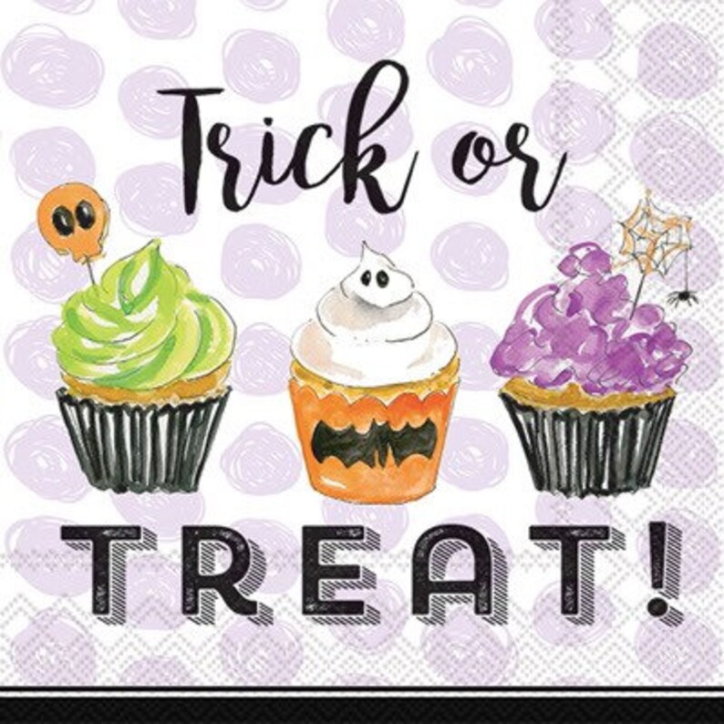 Trick or Treat Cupcake Halloween Beverage Napkins Halloween Etsy