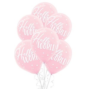 Pink Hello World Balloons 15ct, 12in Latex Balloons