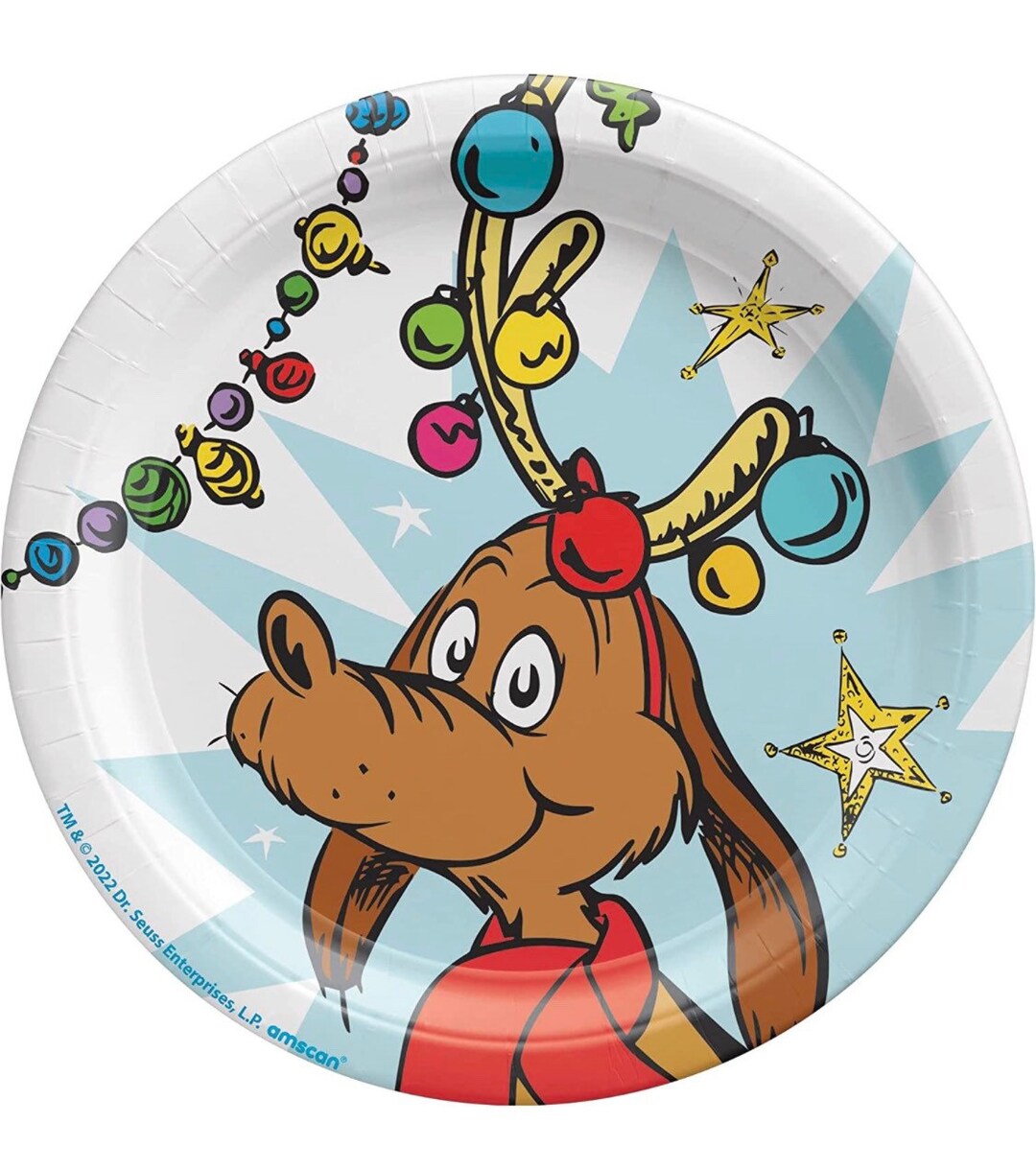 Grinch max Dessert 7 Plates, Set of 8, Dr. Seuss Grinch Party, Merry