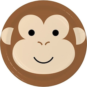 Monkey Animal Face Dessert Plates, Set of 8, Jungle Baby Shower, Jungle Birthday