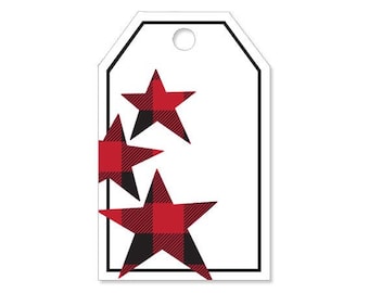 CLOSEOUT!! 50% OFF Buffalo Plaid Star Gift Tags, Set of 12, Lumberjack Party, Christmas Gift Packaging