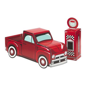 Vintage Red Truck and Gas Pump Centerpiece Set, Red Truck Farm Party