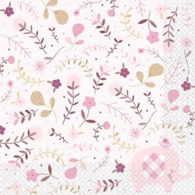 Pink Floral Elephant Luncheon Napkins Set of 16 Elephant Themed Party Elephant Baby Shower
