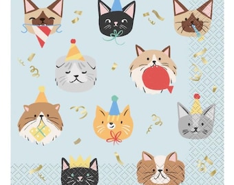 Cat Luncheon Napkins, Pawty Napkins, Cat Party, Kitten Party, Set of 16 napkins
