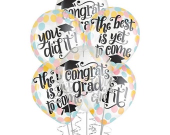 Graduation Follow your Dreams Confetti Latex 12” Balloons, Set of 6 Balloons, Graduation Party Balloons