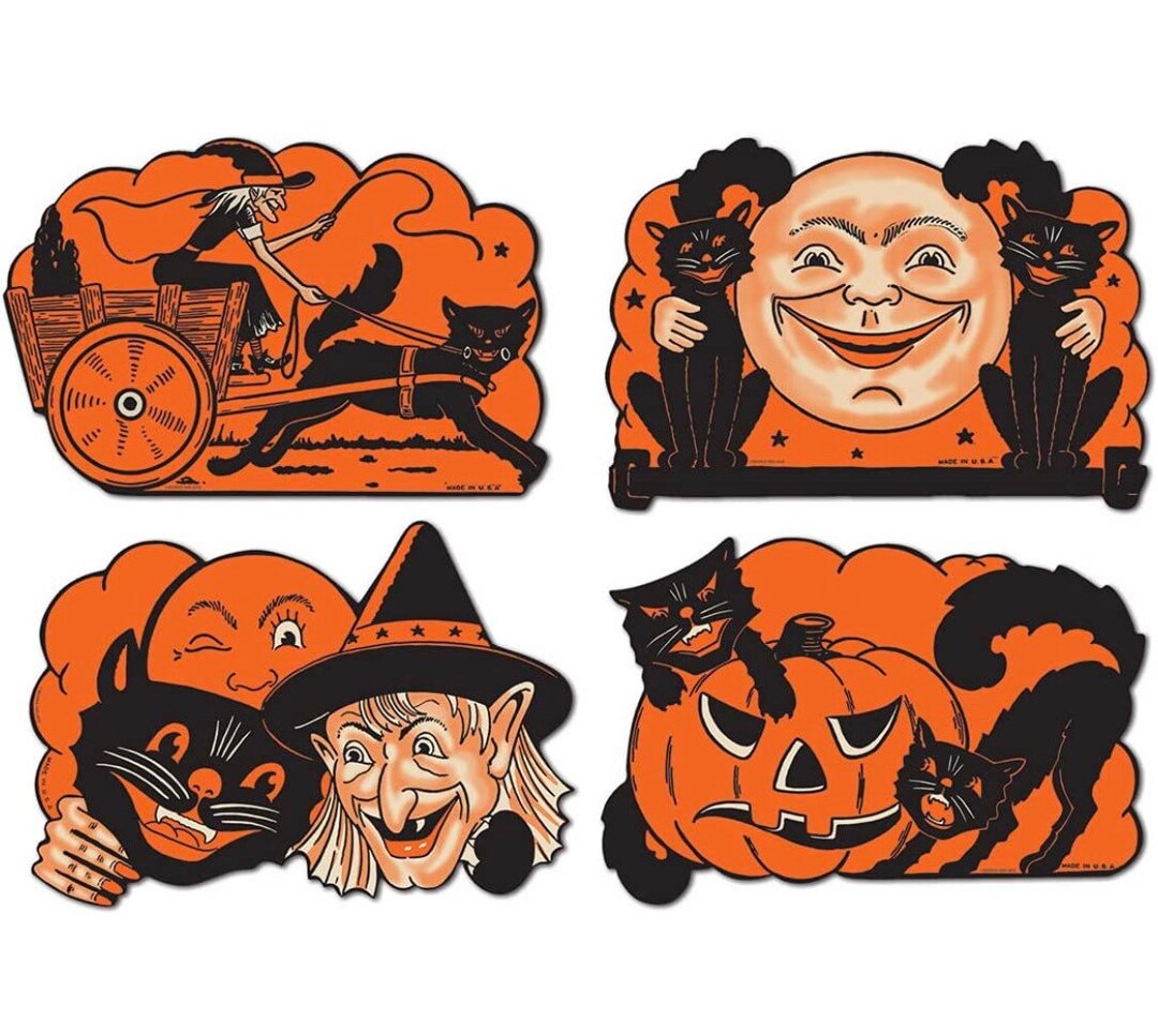 Halloween Wall Decorations 4 Piece Set Vintage Halloween Etsy