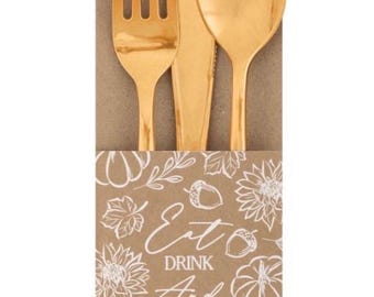 Thanksgiving Cutlery Pouch and Cutlery Set, Harvest Tableware, Fall Party, Autumn Table, Thanksgiving Table, Set of 8