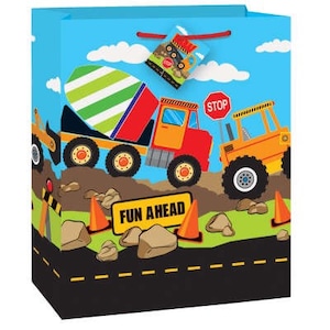 Construction Party Gift Bags, 10.50 X .25 X 12.88 Inches, Boy Baby Shower, Construction Theme Birthday Party