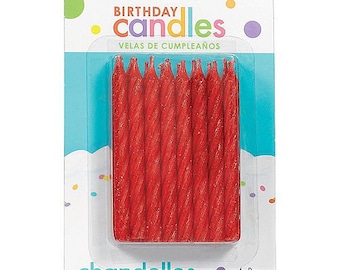 Glitter Red Spiral Birthday Candles 24ct, 3 1/4in Wax Candles