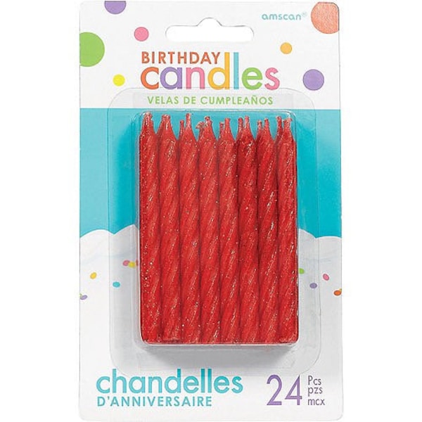 Glitter Red Spiral Birthday Candles 24ct, 3 1/4in Wax Candles