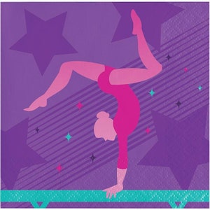 Gymnastics 6.5” Beverage Napkins, Set of 16, Gymnastics Party, Gymnastics Birthday