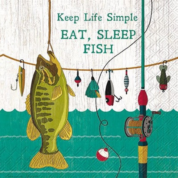 Eat, Sleep, Fish Beverage Napkins, Set of 20 Napkins, Fish Tableware, Retirement Party