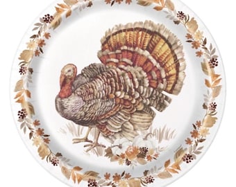 Thankful Harvest 9” Paper Plates, Fall Party, Thanksgiving Table, Set of 8 Plates