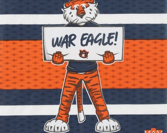 Auburn Tigers Aubie Luncheon Napkin, set of 16, ,6.5”x6.5”