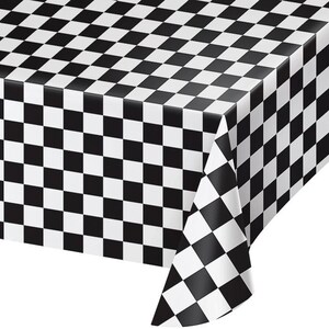 Black and White Check Table Cover, 54” x 108”, Racing Party, Plastic