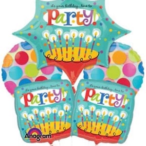 Time To Party Birthday Balloon Bouquet, 5 Piece Set, Birthday Balloons