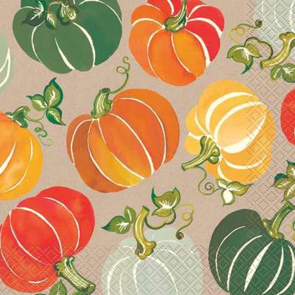 Fall Colorful Pumpkins Luncheon Napkins, Harvest Napkins, Fall Party, Autumn Napkins, Thanksgiving Table, Set of 16 Napkins