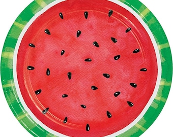 Watermelon Check 9” Dinner Plates, Watermelon Party, 8 Count